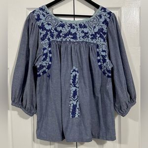 VGUC Mi Golondrina XL Blue & White Floral Embroidered Top